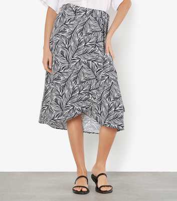 Apricot Navy Geo Leaf Print Midi Wrap Skirt