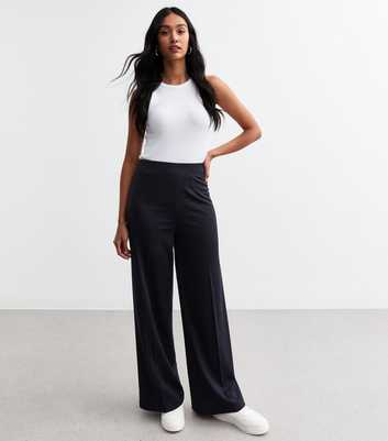 Navy Wide Leg Jersey Trousers