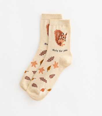 Cream Nuts For You Squirrel Illustration Socks