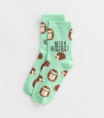 Green Need A Hedgehug Cotton Blend Socks