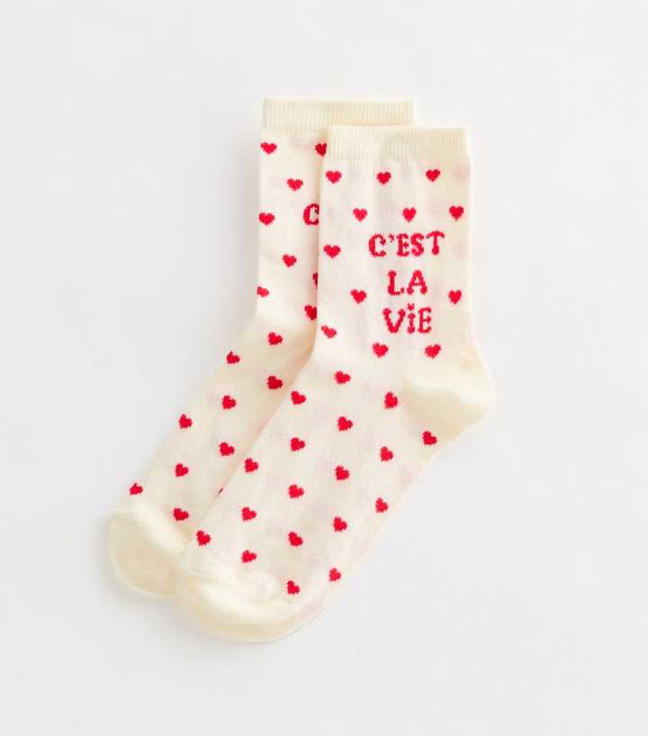 Off White C'est La Vie Heart Socks