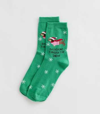 Green Christmas Dachshund Through The Snow Socks