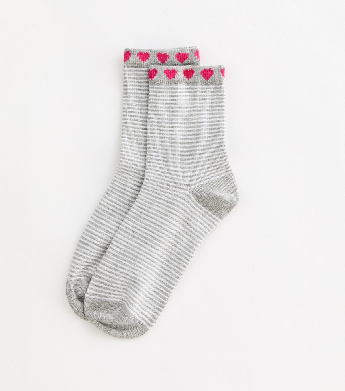 Grey Heart Stripe Cotton Blend Socks New Look