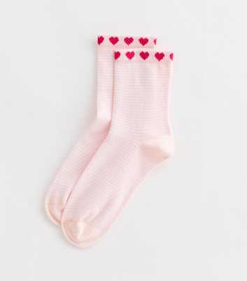 Pink Heart Stripe Cotton Blend Socks