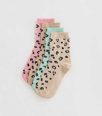 Pack Of 4 Multicoloured Leopard Print Socks