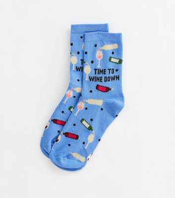 Blue Time To Wine Down Socks