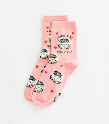 Pink Matcha Tea Illustration Socks