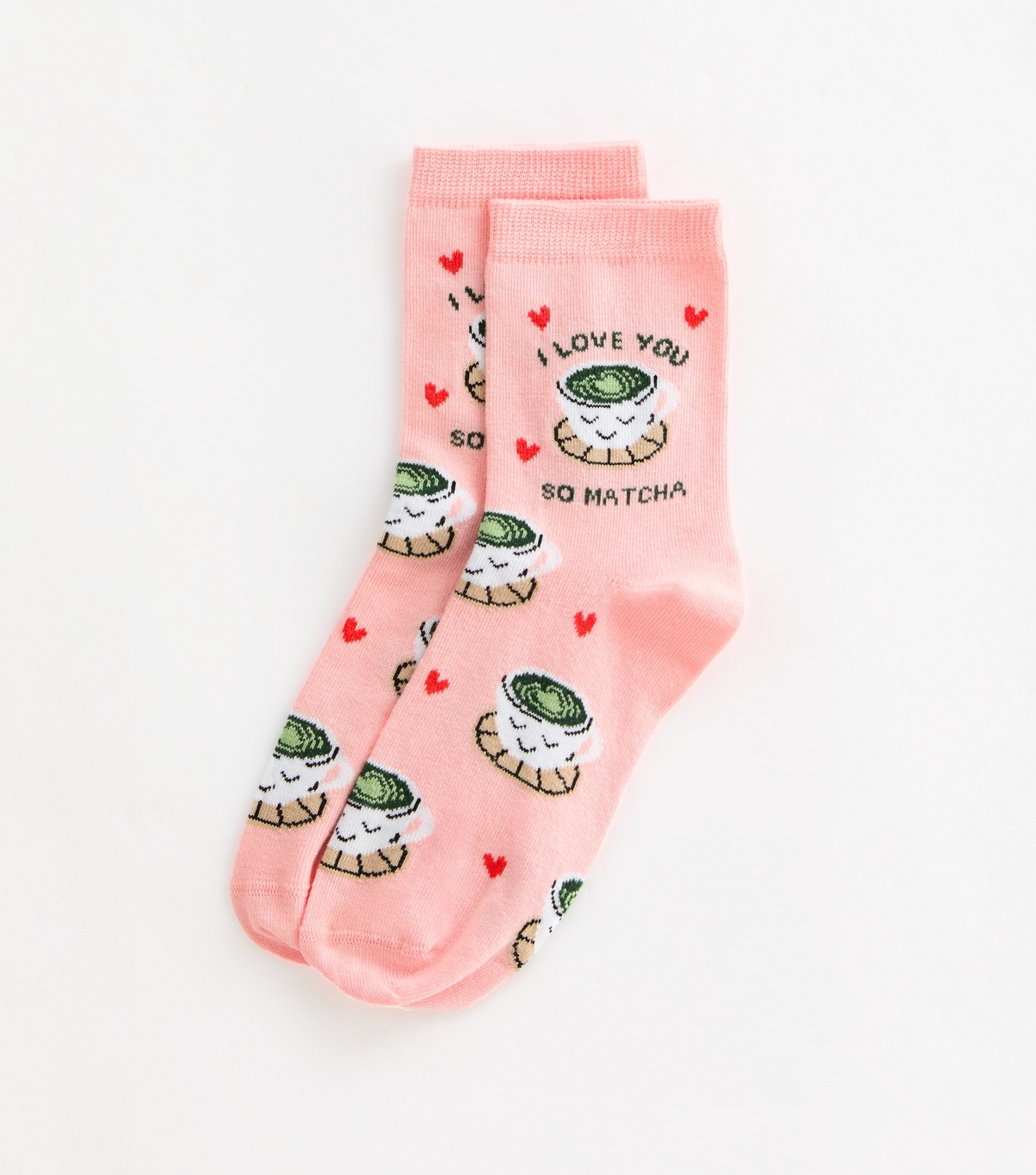 Pink Matcha Tea Illustration Socks New Look