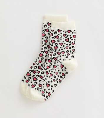 Off White Heart Leopard Print Tube Socks 