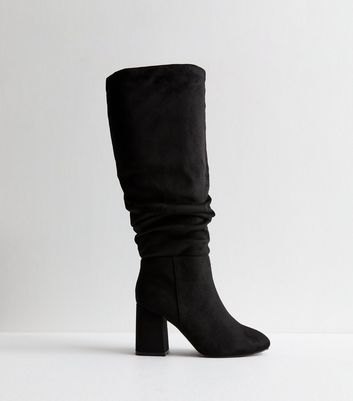 Black Suedette Slouchy Knee High Boots New Look