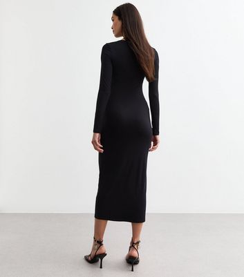 Black Ruched Jersey Bodycon Midi Dress | New Look