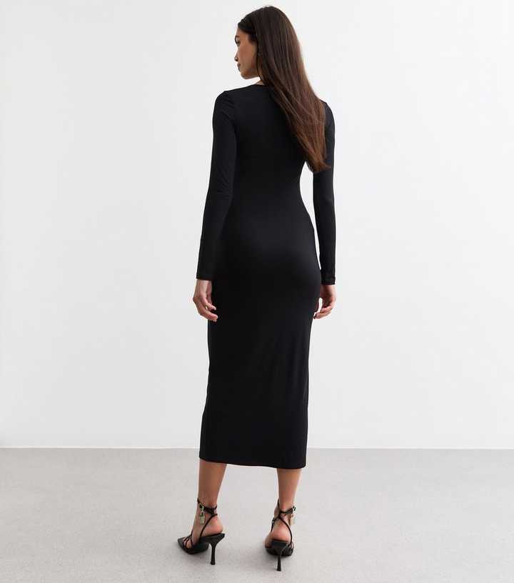 jersey bodycon dress PrettyLittleThing Women's Overlay Detail Long Sleeve in Charcoal The taupe soft touch jersey long sleeve bodycon dress delivers a clean silhouette Black Jersey bodycon dress with