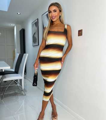 AX Paris Brown Ombre Stripe Square Neck Midi Dress