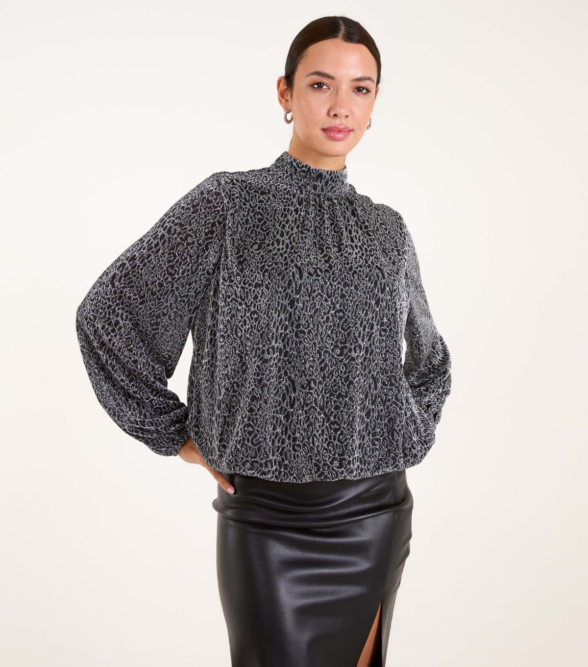 Women's Silver High Neck Puffball Hem Blouse Blue Vanilla New Look
