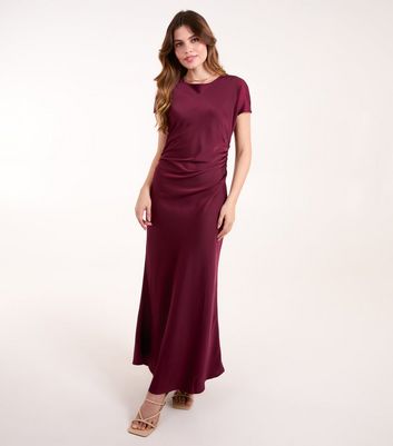 Blue Vanilla Burgundy Bias Slip Maxi Dress New Look