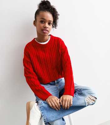 Girls Red Cable Knit Jumper