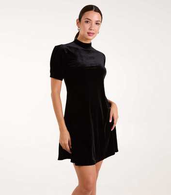 Blue Vanilla Black Velvet High Neck Mini Dress