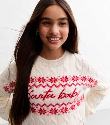 Girls Cream Santa Baby Cable Knit Jumper