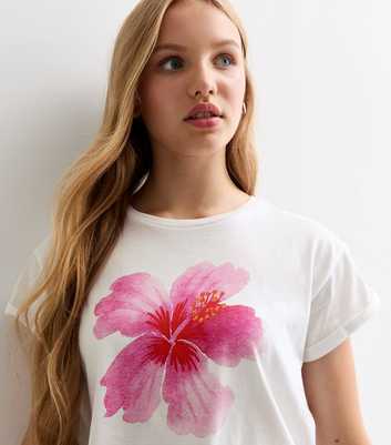 Girls White Flower Graphic Print T-Shirt 