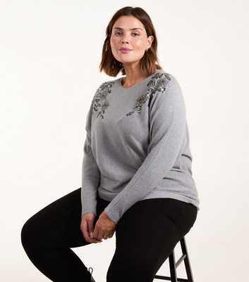 Blue Vanilla Curves Grey Embellished Jumper