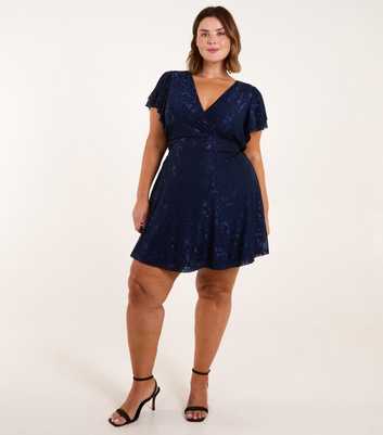 Blue Vanilla Curves Navy Mesh Wrap Dress