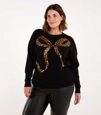 Blue Vanilla Curves Gold Leopard Bow Jumper