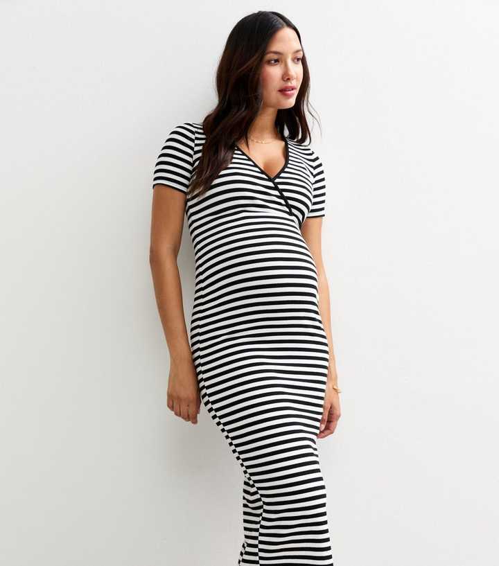 Maternity Black Striped Midi Dress
