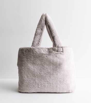 Grey Plushy Faux Fur Large Tote Bag