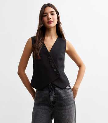 Black Asymmetric Buttoned Waistcoat