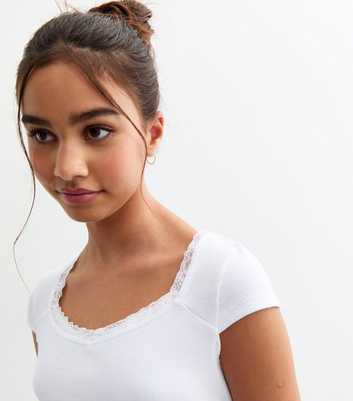 Girls White Square Neck Rib Cotton Top