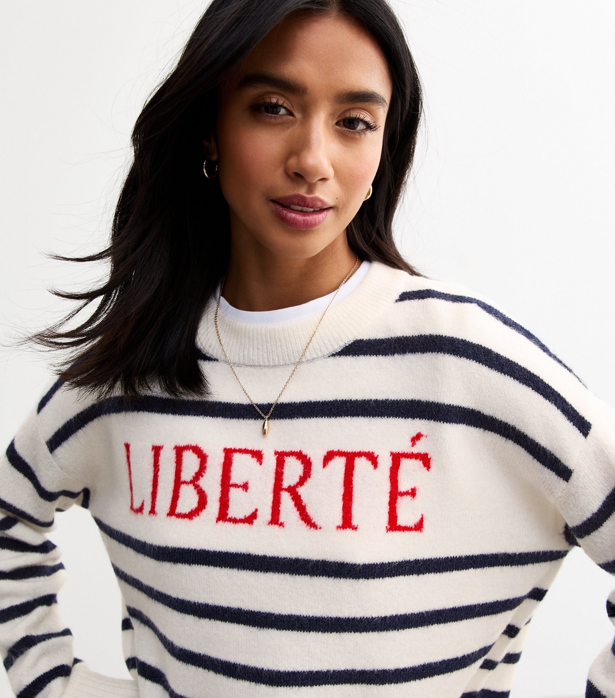 Women's Petite White Liberté Stripe Knitted Jumper New Look