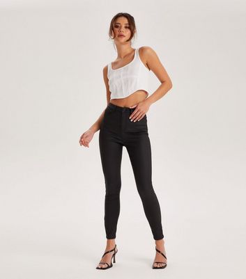 Urban Bliss Black Coated Skinny Jeggings New Look