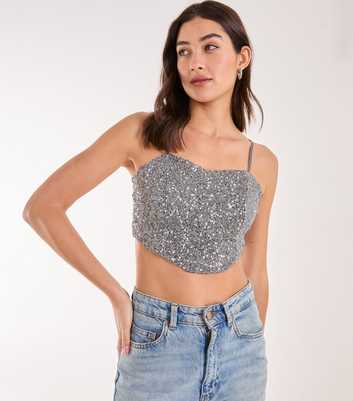 Pink Vanilla Grey Sequinned Corset Top