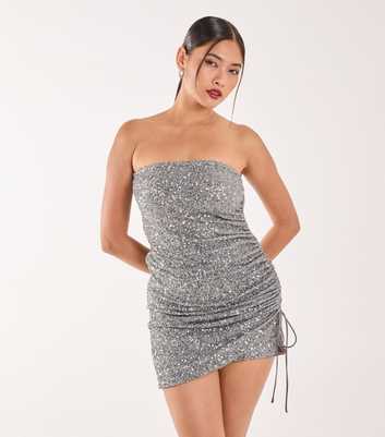 Pink Vanilla Grey Sequinned Ruched Mini Dress