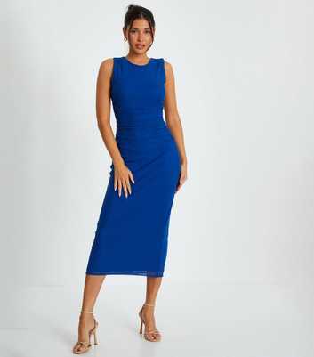 QUIZ Blue Ruched Midi Dress