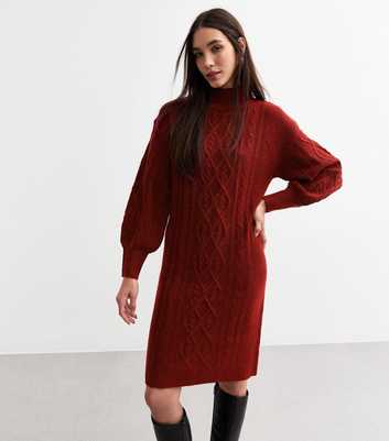 Sunshine Soul Red Cable Knit Turtle Neck Jumper Dress