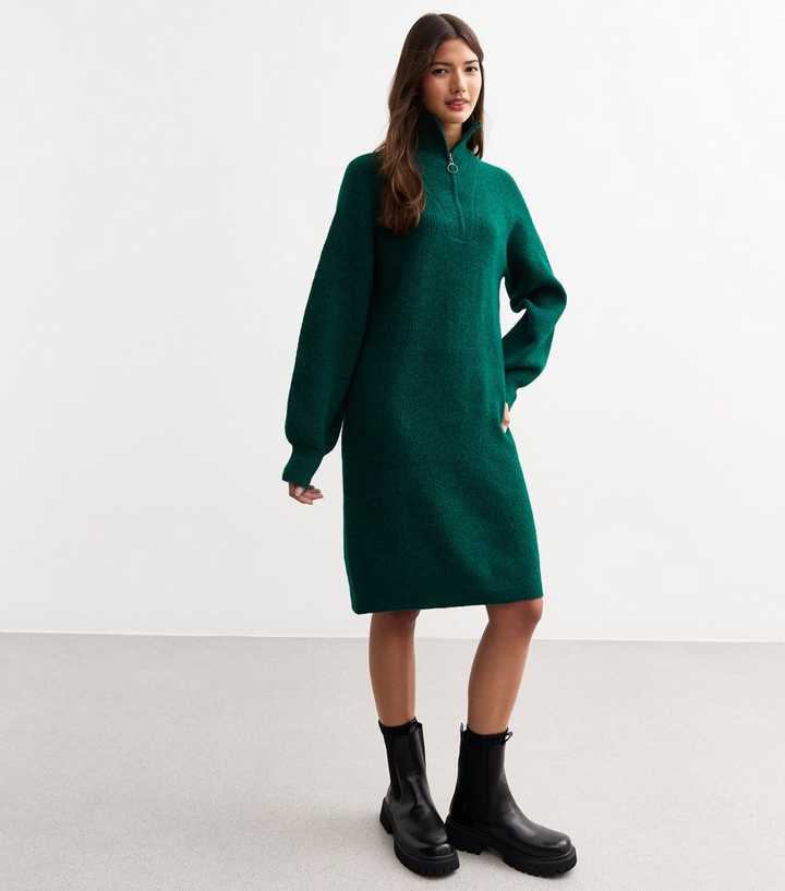 Sunshine Soul Green Half Zip Jumper Dress | New Look