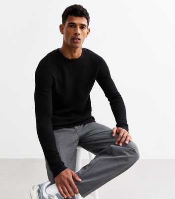 Only & Sons Black Waffle Knit Crew Neck Jumper