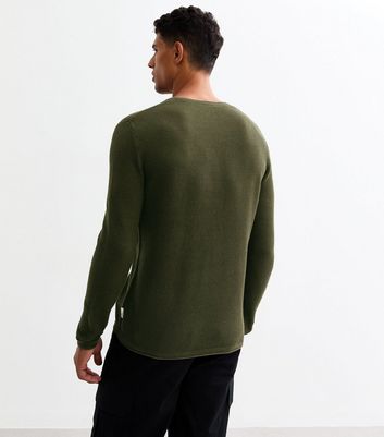 Men's Only & Sons Khaki Waffle Knit Crew Neck Jumper New Look