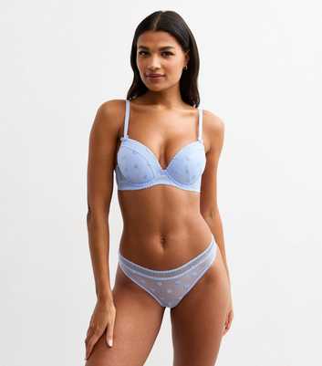 Blue Daisy Embroidered Mesh Thong