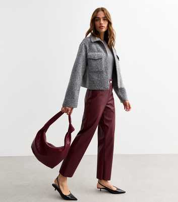 Burgundy Faux Leather Straight Leg Trousers