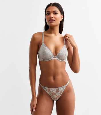 Grey Foiled Floral Non Padded Mesh Bra