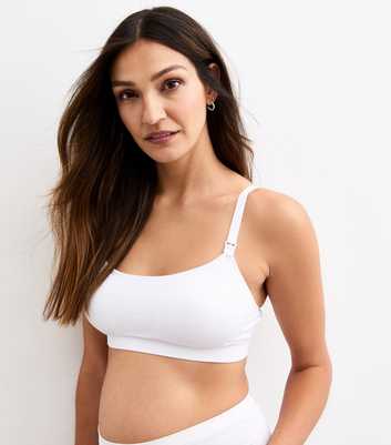 White Maternity Ribbed Seamless Nursing Bralette 