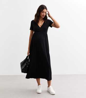 Maternity Black Wrap Style Jersey Nursing Dress