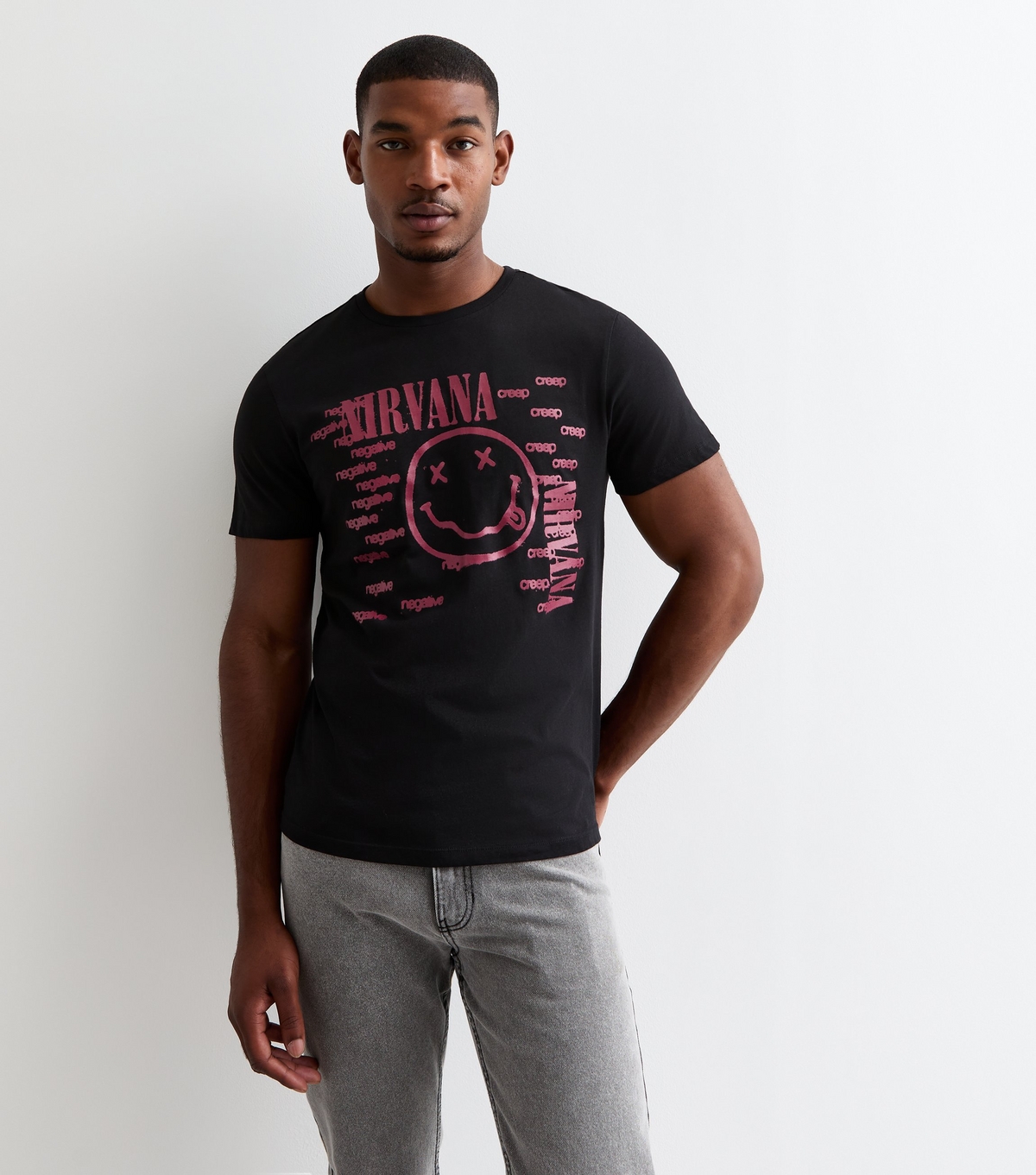 Men's Black Cotton Nirvana Print T-Shirt New Look