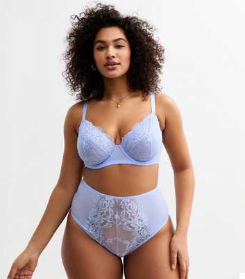 Curves Pale Blue Scalloped Edge Lace Brazilian Briefs