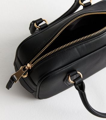 Black Faux Leather Bowler Crossbody Bag New Look