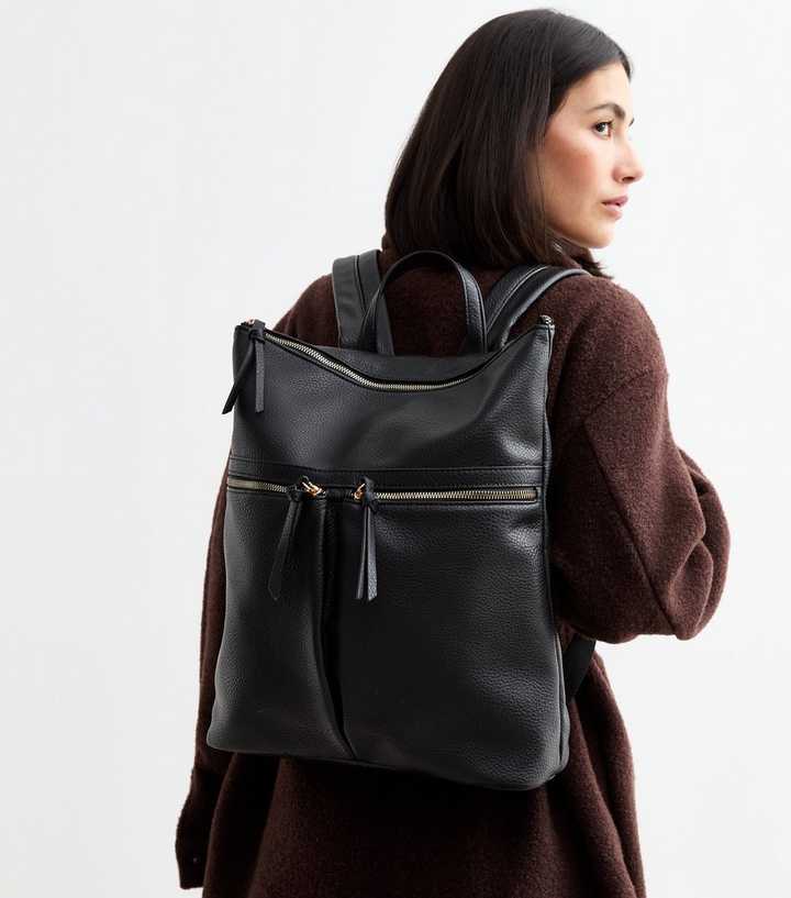 black faux leather backpack uk Black Faux Leather Backpack