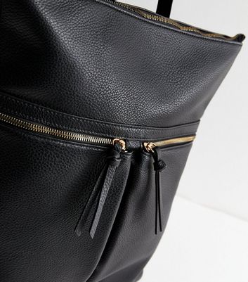 Black Faux Leather Backpack New Look