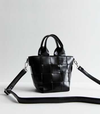 Black Weave Crossbody Grab Bag